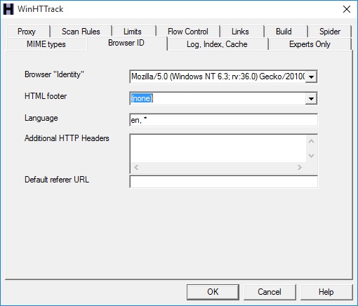 WinHTTrack Browser ID Tab