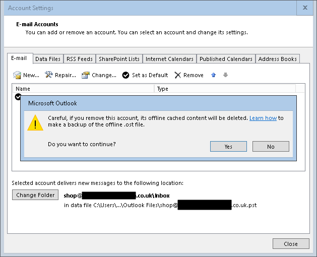delete ost error message