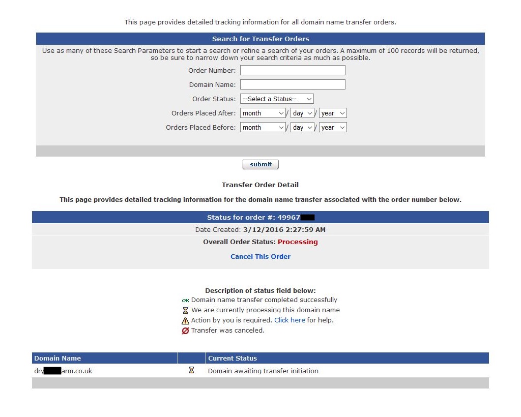 enom co uk domain processing