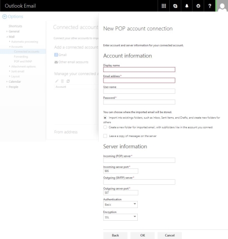 Outlook.com - New POP account connection
