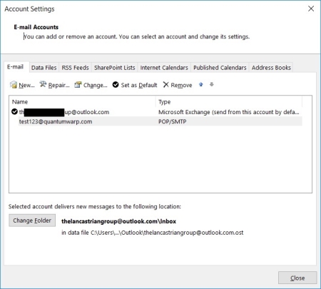Outlook software - Account Settings (with Exchange and POP account)
