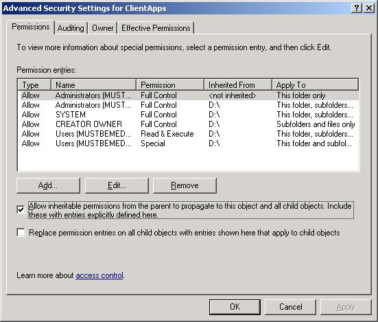 Advanced Security Settings for Client Apps